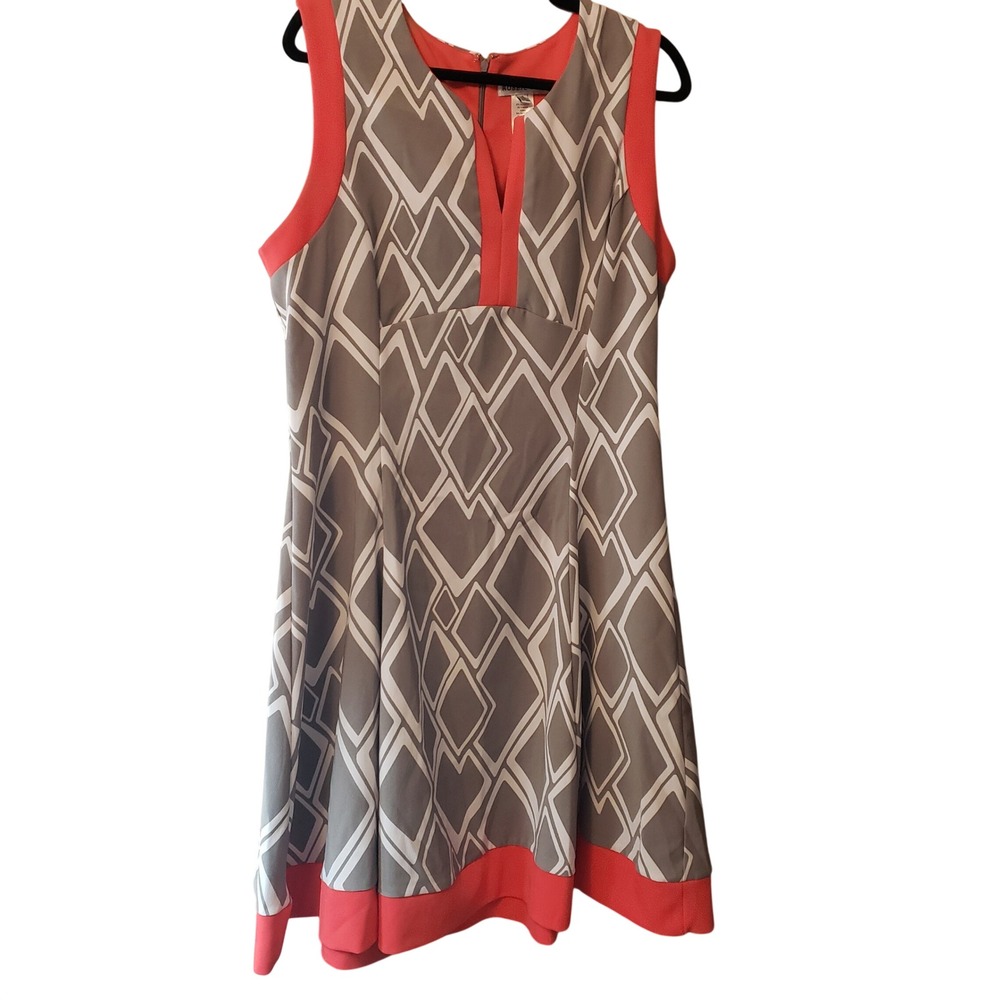 Robbie Bee Womens Geometric Print A-Line Dress Size 16 Grey Coral RB60185JP